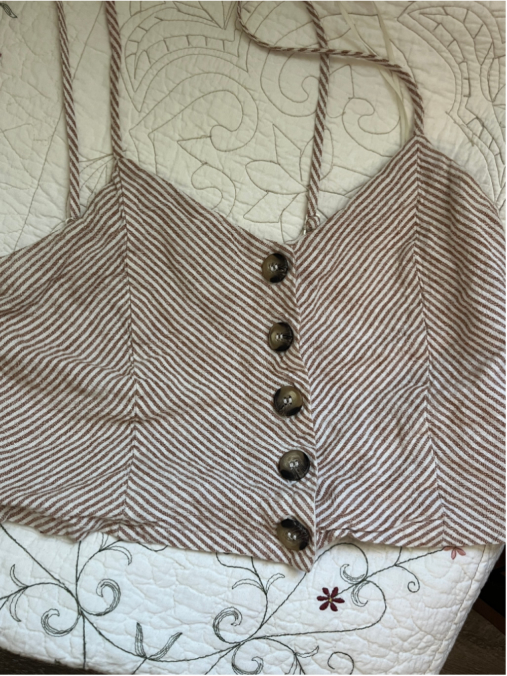 Women's Miss Selfridge Striped Crop Top Size 6 Brown & White - Picture 5 of 5